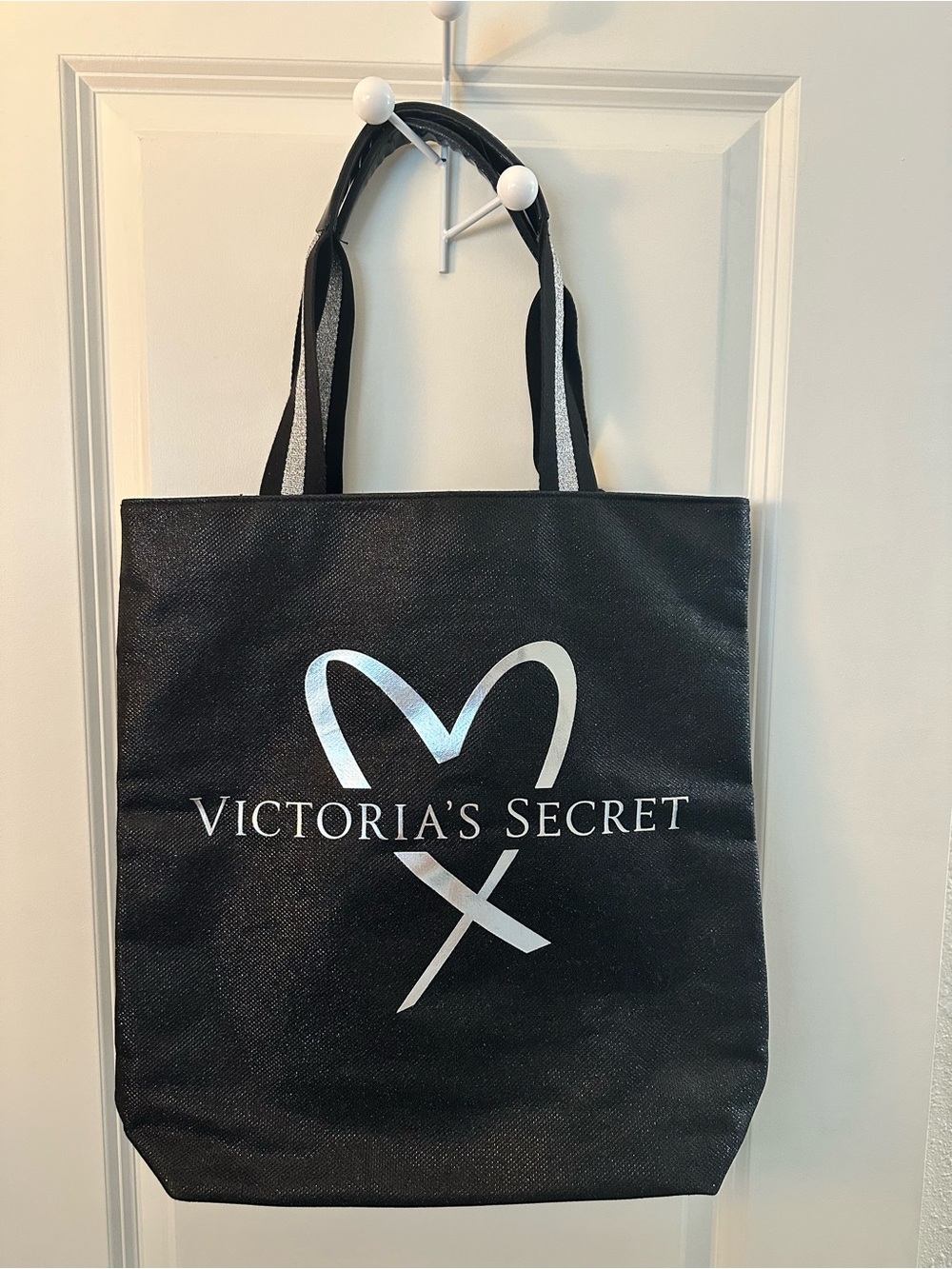 Victoria's Secret Black Tote with Silver Heart Logo